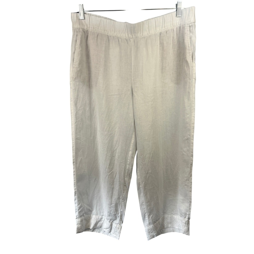 J. Jill‎ Love Linen White Wide Leg Pullon Crop Pants SZ L Coastal Grandma